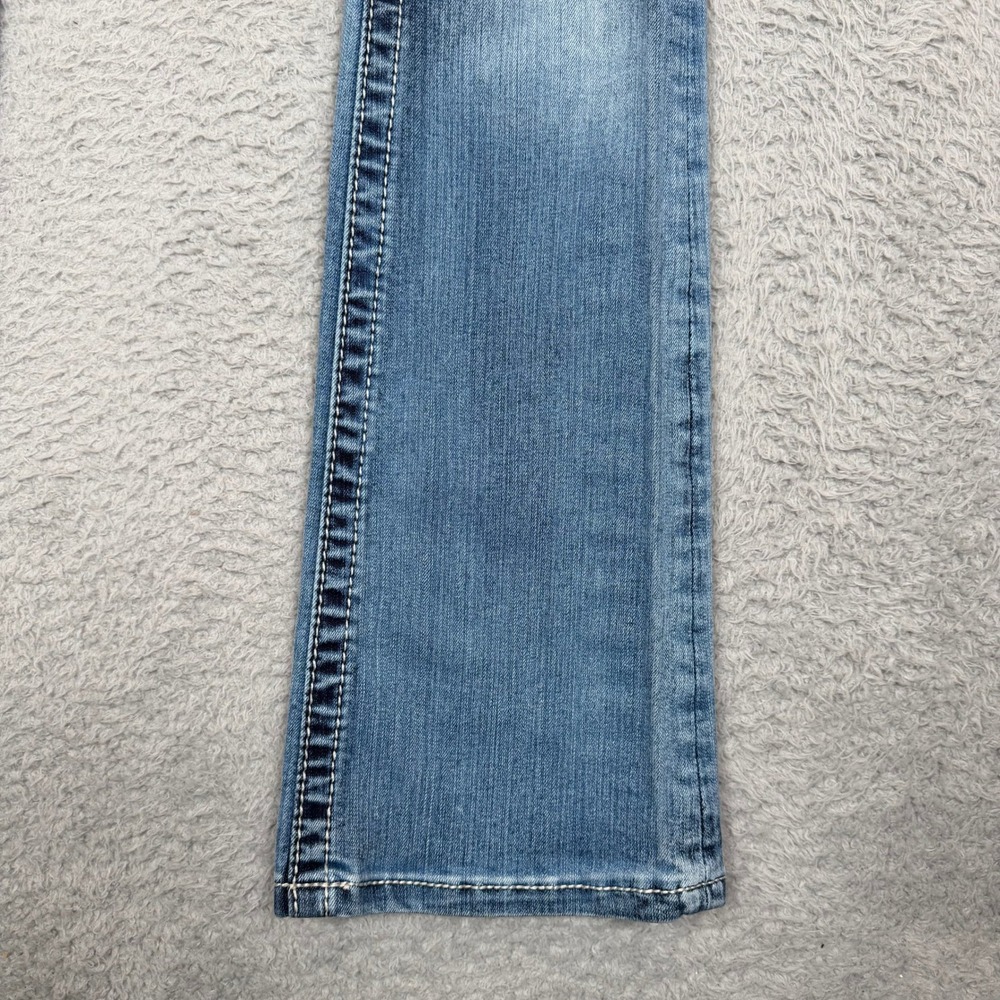 Miss Me Mid-Rise Bootcut Jeans Embellished Wing Pocket Blue Size 25x34 Y2K - Picture 5 of 14
